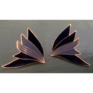 Isle of Skye Art Deco Style Blue Enamel Earrings Gold Tone Stud Vintage